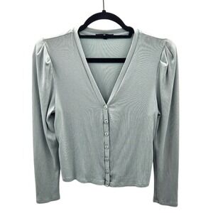 7 For All Mankind Long Sleeve Button Down Ribbed Top Puff Shoulder‎ Shirt